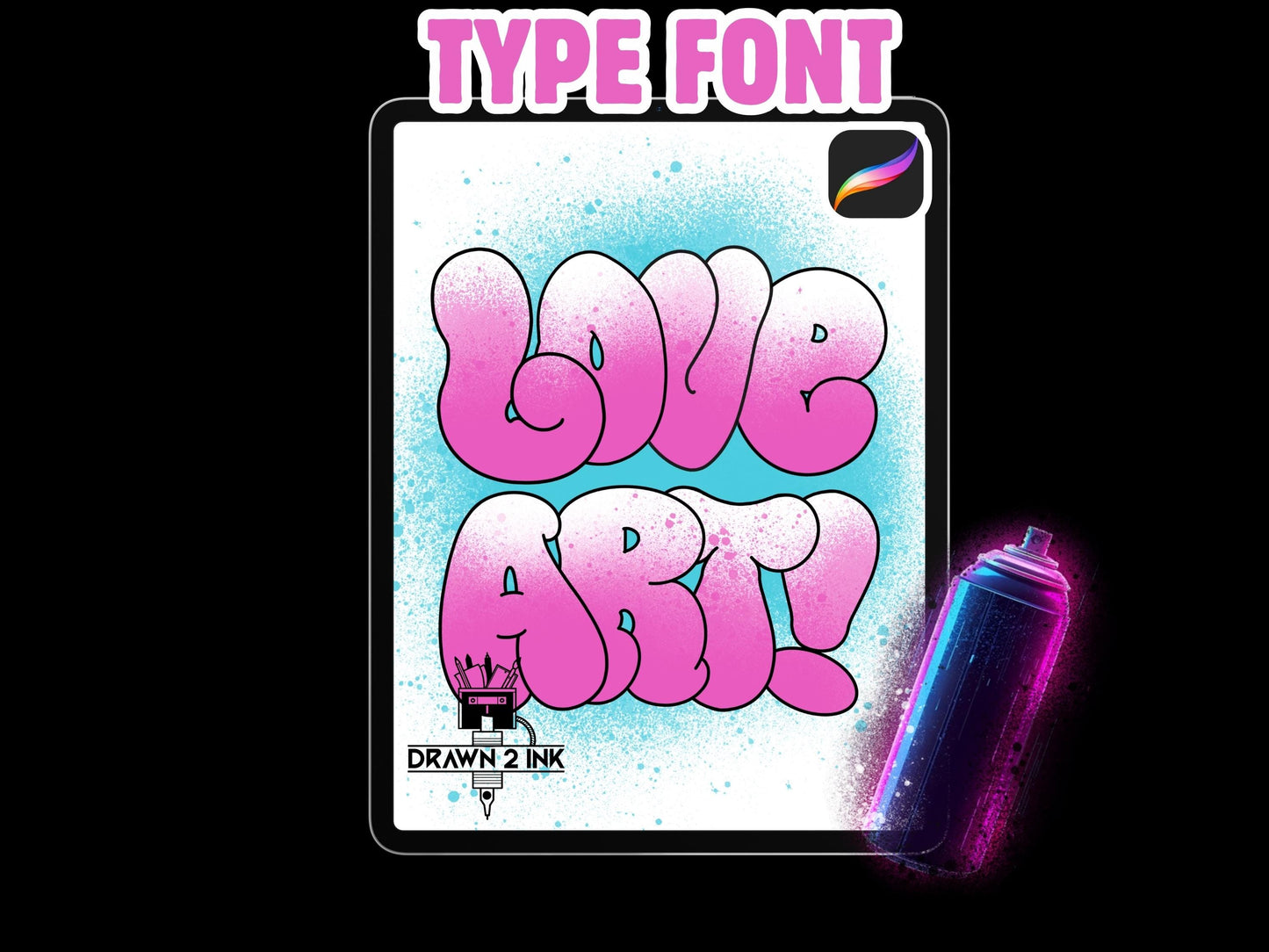 Graffiti Bubble Font & Procreate Stamps • Digital Lettering (TTF/OTF)