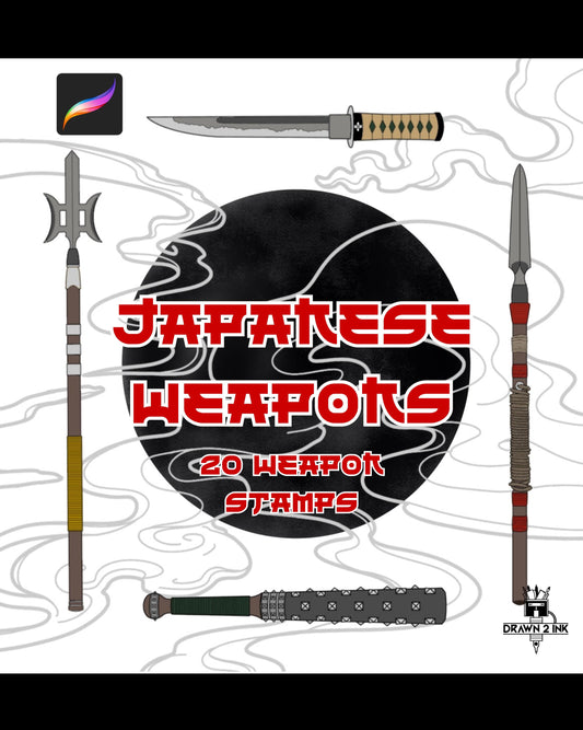 Japanese Weapon Stamp Brushes for Procreate – Samurai & Ninja Weapons Drawing Kit