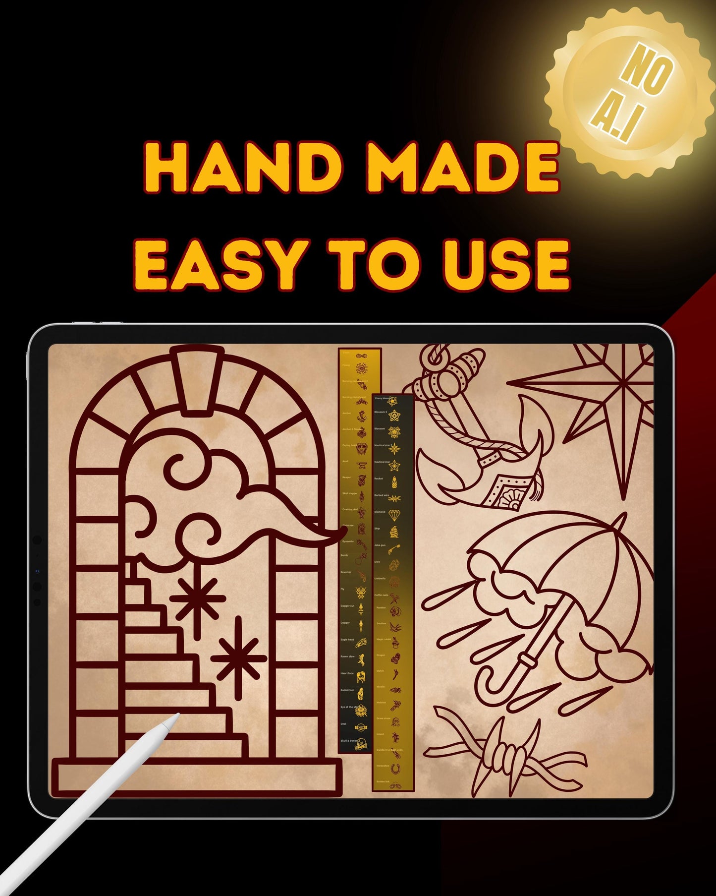 Traditional Get What Ya Get: 50 Small Linework Flash Designs Procreate Set