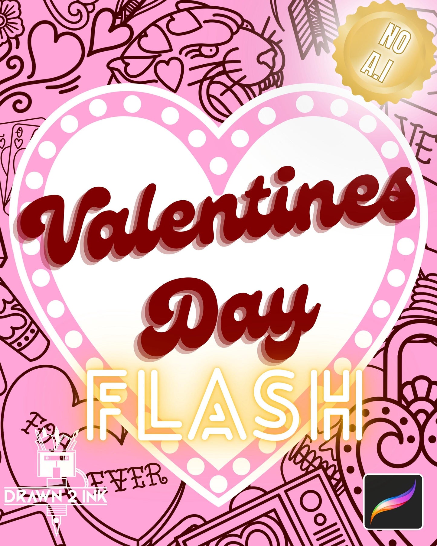 Valentine's Day Procreate Stamps | 50 Line Art Brushes (Digital Download)